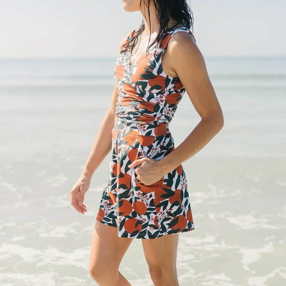 HoneyMark 4XL Swimsuit 2 piece Set shorts Rust Orange Fruit Print Tank & Shorts